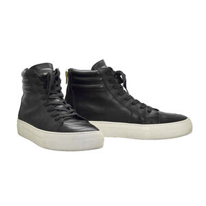 E0 Auth BUSCEMI Black Leather Back Zip Lace Up Hi Top Fashion Sneakers Size 45